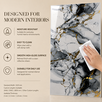 Panneau mural en PVC imperméable à haute brillance MORLENX Smoky Ink Gold Vein UV Marble pour salon, cuisine et murs décoratifs d'hôtel