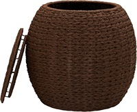 Table d'appoint de panier de rangement en osier de baril de corde de papier tissé à la main d'essentiel de ménage,