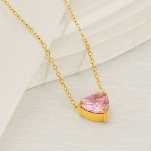 Zogxin Heart Pendant Necklace Gold Chain With Zircon Stone For Women Everyday Wear Pink Green White Color Options - Product Image 2