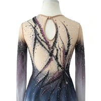 Robe de patinage artistique à manches longues avec dégradé violet-bleu et strass, dos découpé, pour filles et femmes