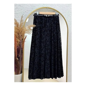 Women's Black Flock Printed Tulle Skirt <b>Elastic</b> Waist With Belt 100 Cm Length - Product Image 5