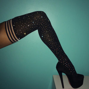 Bas en coton Long pour femmes, chaussettes scintillantes, au-dessus des genoux, bas Sexy, 1 paire - Product Image 1