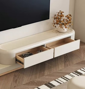 Meuble <span class=keywords><strong>TV</strong></span> <span class=keywords><strong>incurvé</strong></span> haut de gamme, crème, minimaliste, grand rangement, décor moderne - Product Image 6