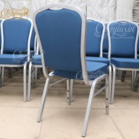 Silla de Banquete Apilable Cromada para Hotel, Diseño Moderno, Tela Azul, Estructura Metálica Plateada, para Hospital y Restaurante, Venta al Por Mayor