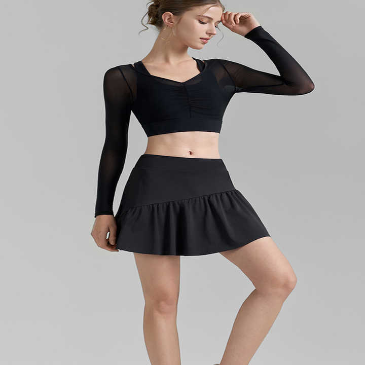 New Arrival Ladies Athletic Wear Golf Skirt Women Mesh Bra Sport Tennis Wear Set