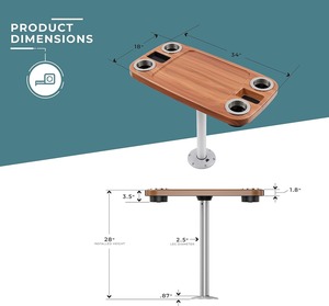 Set Tavolo per Barca Winibo con Gamba a Piedistallo Rimovibile 18"x34" e 4 Portabicchieri, 2 Supporti per Telefono CN/FUJ - Product Image 2