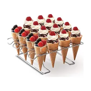 16腔不锈钢冰淇淋蛋筒支架可折叠蛋糕装饰糕点托盘支架，用于烘焙、冷却、展示