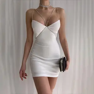 Summer new pure color sexy chain strap sheath dress for women wholesale delivery