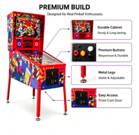Machine de flipper virtuelle 32 pouces, machine de jeu d'arcade numérique commerciale à monnayeur pour centre de jeux et équipement de divertissement