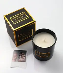 Katoenen Lont Kaarsen Luxe Mat Zwart Glazen Pot Aromatherapie Kaarsen Met Gedrukt Label