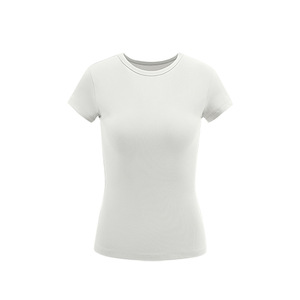 T-<span class=keywords><strong>shirt</strong></span> <span class=keywords><strong>femme</strong></span> personnalisé à col rond, coupe droite, en mélange de coton côtelé, couleur <span class=keywords><strong>kaki</strong></span> unie, manches courtes, idéal pour l'été, à prix abordable - Product Image 3