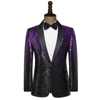 Veste de Costume à Paillettes Dégradées, Simple Boutonnage, Col Cranté, Costume de Scène pour Homme, Tenue Formelle pour Chanteur, Scène, Bar, Boîte de Nuit, Art