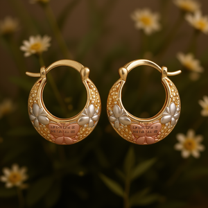 Orecchini a Cerchio E4498 con Fiori Multicolore in Oro Massiccio 18K, Cristalli e Strass, Montatura a Castone, Romantici per Uso Quotidiano Femminile - Product Image 2
