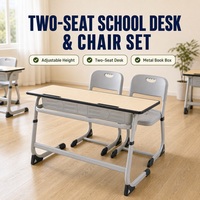 Ensemble de bureau et chaise d'école réglables en hauteur, deux places, chaise et bureau d'élève avec boîte à livres en métal, MDF 20 mm, mobilier de classe