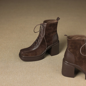 Bottes longues décontractées en cuir de vachette pleine fleur, couleur unie, style rétro, avec ceinture décorative, talon épais, mi-mollet, antidérapantes, best-seller - Product Image 2