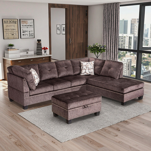 Sofá seccional multifuncional en forma de L de terciopelo, conjunto de sofás modulares de lujo para sala de estar, para una comodidad espaciosa. - Product Image 6