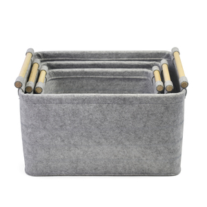 eco-friendly storage baskets Felt Pet Dog Toy Box And cosmetic Storage felt basket With wooden Handles