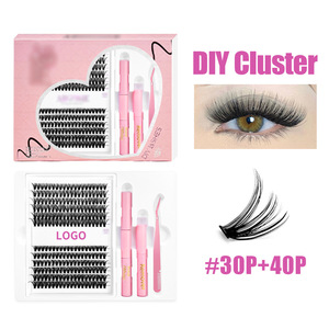 Nouveau Kit de Cils en Grappes Synthétiques Véganes et Sans Cruauté Animale avec Logo Personnalisé, Colle à Cils Double Segmentée et Scellant pour Cils DIY - Product Image 1