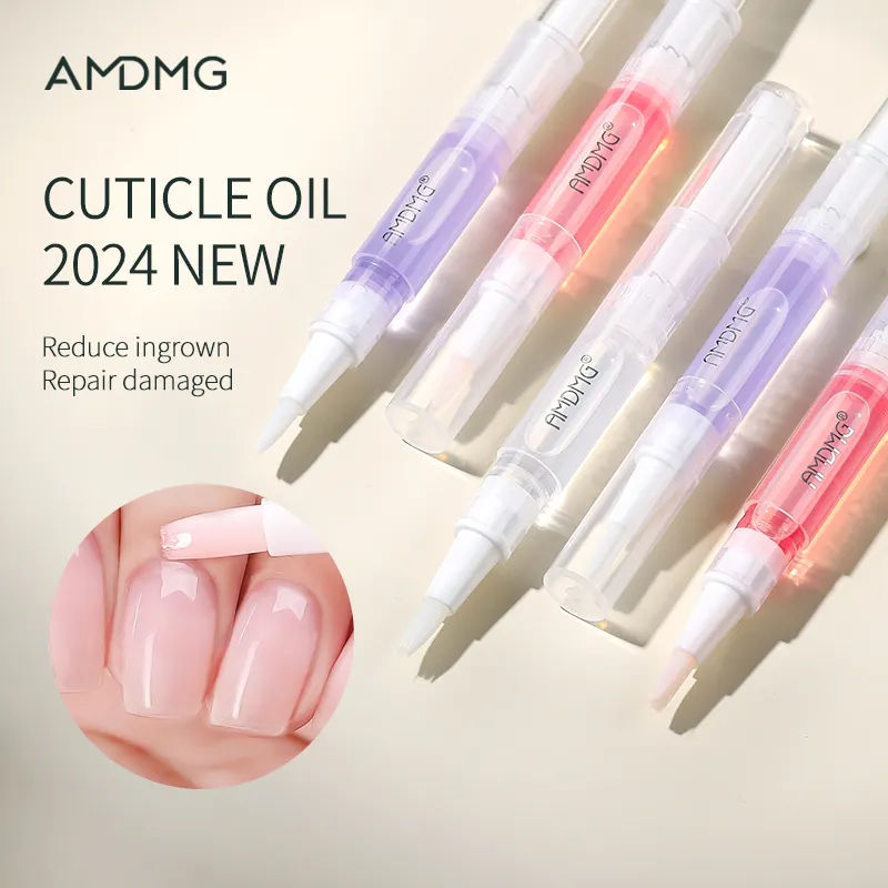 AMDMG 2024 5ml pena minyak kutikula isi ulang logo kustom tabung minyak kutikula minyak label pribadi minyak kutikula untuk kuku dengan sikat dalam pena