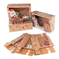 Boîtes à biscuits de Noël Boîtes à cadeaux beignets Boîte de boulangerie avec fenêtre transparente, conceptions de vacances de bonhomme de neige du père Noël avec des rubans de Noël pour cadeau