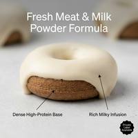 Friandises pour chiens OEM en forme de donut, à base de viande fraîche et de lait en poudre, biscuits sains au poulet riches en protéines, marque privée, prix usine
