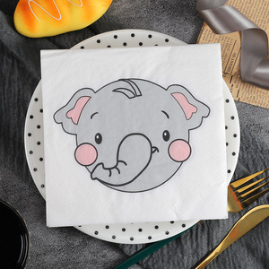 Printed Animal Cartoon Elephant Paper Napkins 330mm Themed Party Disposable Serviettes - Product Image 1