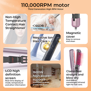 Nuovo Design portatile 2-in-1 asciugacapelli e piastra ionica per capelli sia a secco e bagnato capelli ad alta velocità soffiatore - Product Image 2