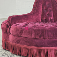 Sofá Circular de Terciopelo Borgoña Vintage Yicheng, con Botones y Flecos, para Hoteles y Eventos de Lujo