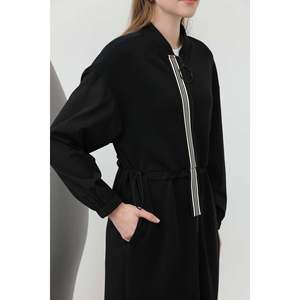 Vestido de Mujer con Cierre Frontal y Detalle a Rayas con Cintura Ajustable - 15198ELB - NEGRO - Product Image 2