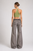 Jean baggy gris SHENGFU pour femme, pantalon cargo à jambe large, décontracté, avec cordon de serrage, en denim délavé, style camouflage Y2K, streetwear, coupe ample