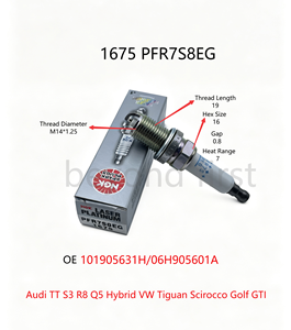 Bujía Original NGK PFR7S8EG 1675 para Audi Q5 Hybrid R8 Coupe Spyder S3 TT <span class=keywords><strong>Volkswagen</strong></span> Tiguan Scirocco R <span class=keywords><strong>Golf</strong></span> GTI Magotan - Product Image 1