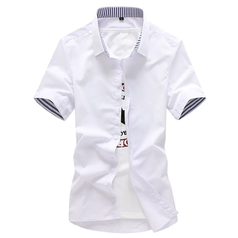 High Quality Solid Color Collar and Cuff Contrast Short Sleeve Casual Shirt For Men