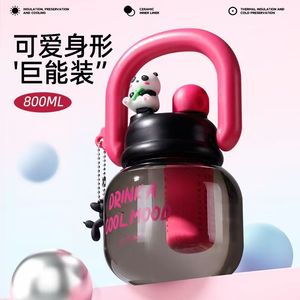 Grande Bouteille d'Eau à Double Boisson Mignon Panda Dessin Animé pour Enfants, <span class=keywords><strong>Tasse</strong></span> Portable avec Paille en Plastique Résistant aux Chutes pour les Voyages - Product Image 4