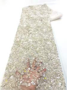 قماش دانتيل شبكي جديد لامع من NI.AI مزين بالترتر والخرز، نسيج دانتيل أنيق مرصع بالخرز والترتر - Product Image 6