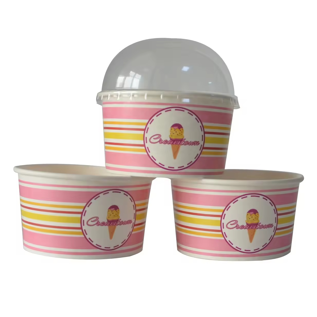 Custom Logo 3oz Biodegradable Aseptic Disposable Cylinder Ice Cream Paper Cups Lids Slotted Boxes Mini Cup Set Food Dessert