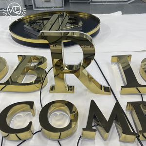 Panneau de signalisation de magasin Pullup Gold Metal Steel Signs Backlit Led Chan Solar Power Back Lit Channel Letter avec haute qualité - Product Image 6