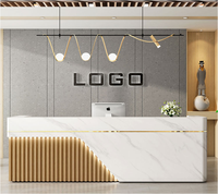 Mobilier moderne pour hôtel, comptoir en bois MFC avec logo personnalisé, réception de bureau blanche, table d'entrée pour salon de beauté, bar