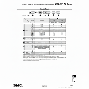 เครื่องวัดความดัน G46-4-01M-C แบบแมนนวลบริการเติมเต็มด้วยตนเองของ SMC - Product Image 1