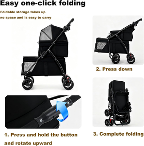 Carrito Doble para Mascotas OEM para Perros y Gatos Pequeños y Medianos, Plegable, con 2 Portavasos y Ruedas Bloqueables - Product Image 6