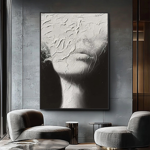 Fait à la main moderne abstrait <span class=keywords><strong>femme</strong></span> <span class=keywords><strong>visage</strong></span> toile mur Art <span class=keywords><strong>noir</strong></span> <span class=keywords><strong>et</strong></span> <span class=keywords><strong>blanc</strong></span> minimaliste Figure & Portrait peinture pour la décoration intérieure - Product Image 4