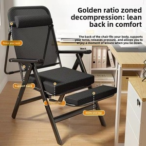 Fauteuil inclinable moderne en acier inoxydable, pliable, pour la pause déjeuner, le bureau, la sieste, double usage, pour s'asseoir ou s'allonger, avec dossier inclinable - Product Image 2
