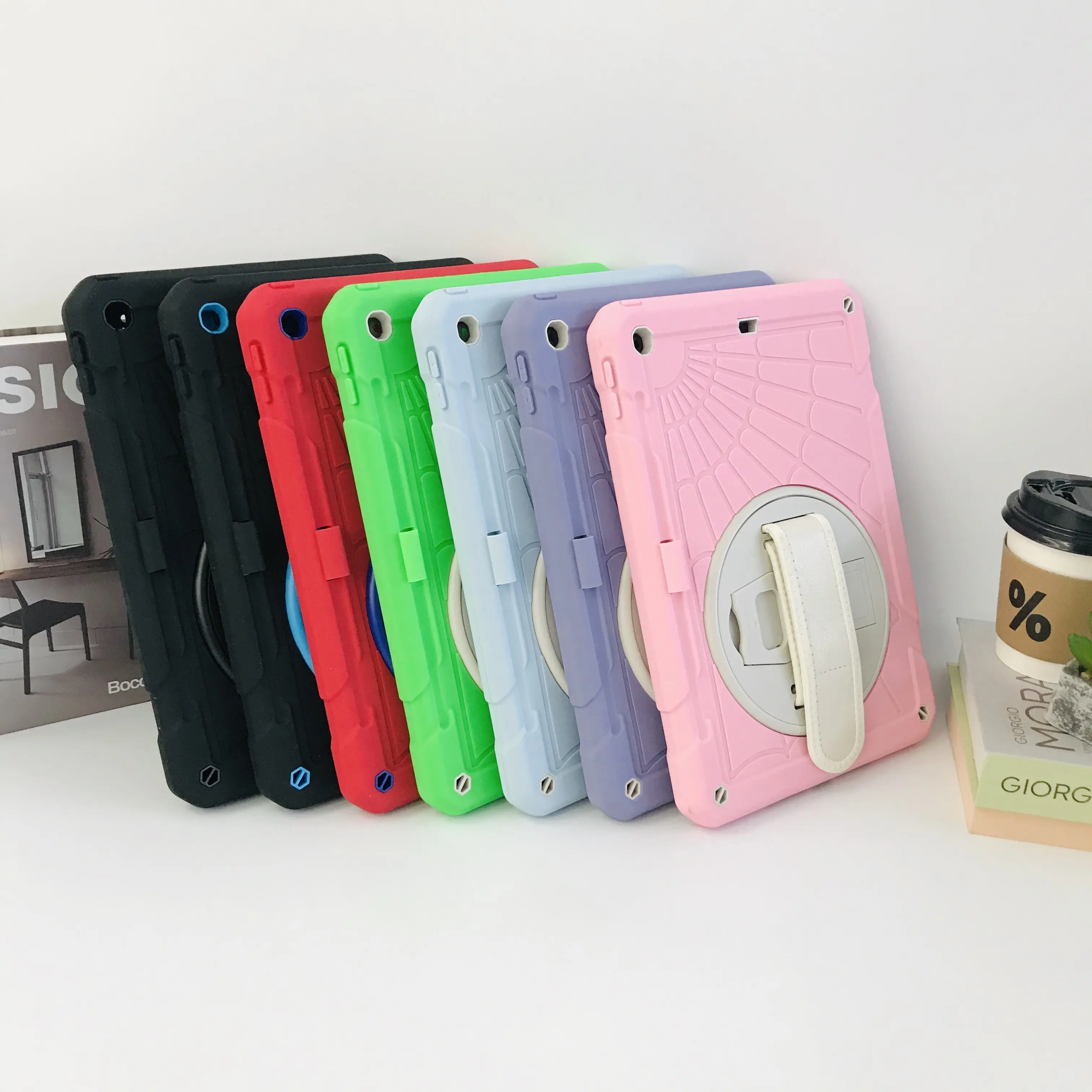 เคสป้องกัน PC + ปากกาทำจากซิลิโคนสำหรับ iPad 7 8 9 10.2เคสแท็บเล็ตพร้อมสายคล้องไหล่แบบหมุนได้