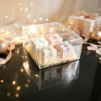 Boîte carrée transparente en PET avec logo personnalisé et fond à fermeture automatique, emballage cadeau élégant pour petits cadeaux