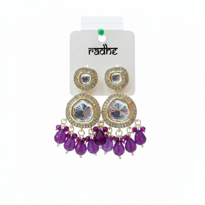 Pendientes colgantes de piedra Kundan chapados en oro con cuentas, colgante de joyería fina para mujer - Product Image 2