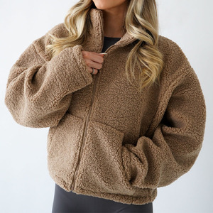 Chaqueta de Felpa Sherpa Acogedora de Forro <span class=keywords><strong>Polar</strong></span> con Cierre Completo y Bolsillos para Mujer Fabricada por OEM Personalizado - Product Image 5
