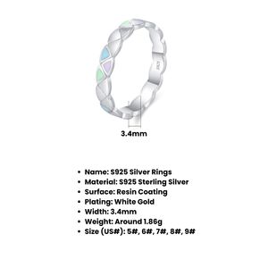 Anillos Clásicos de Plata de Ley S925 con Esmalte de Color Fresco, Chapados en Oro Blanco/Platino para Mujer, Joyería de Diseño de Nicho a la Moda - Product Image 5