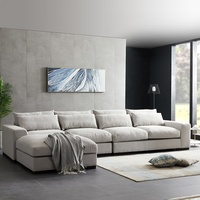 Wendbare Ecksofa-Garnitur mit Ottoman Weiß Schaumstoffgepolstert Leinenstoff Modernes Modulares Sofa für Villa, Schule, Wohnzimmer