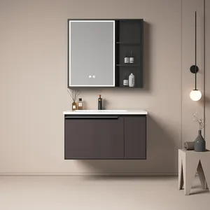 Luxus 35-47 Zoll Badezimmer Waschbecken Waschtisch einzigartiger Aluminium-Wäschraum Schrank mit LED-Hintergrundbeleuchtung-Spiegel-Lackiertürverkleidung beliebter Stil
