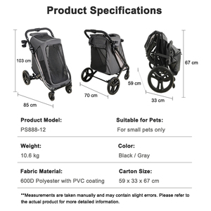 Sac de rangement noir OEM ODM, design 3 entrées, chariot de voyage de luxe, poussette pour animaux de compagnie de luxe à 4 roues pour l'extérieur - Product Image 2