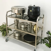 Chariot utilitaire double niveau de qualité commerciale, chariot de rangement alimentaire en acier inoxydable 201 finition polie, capacité 50 kg/étagère, 4 roulettes pivotantes